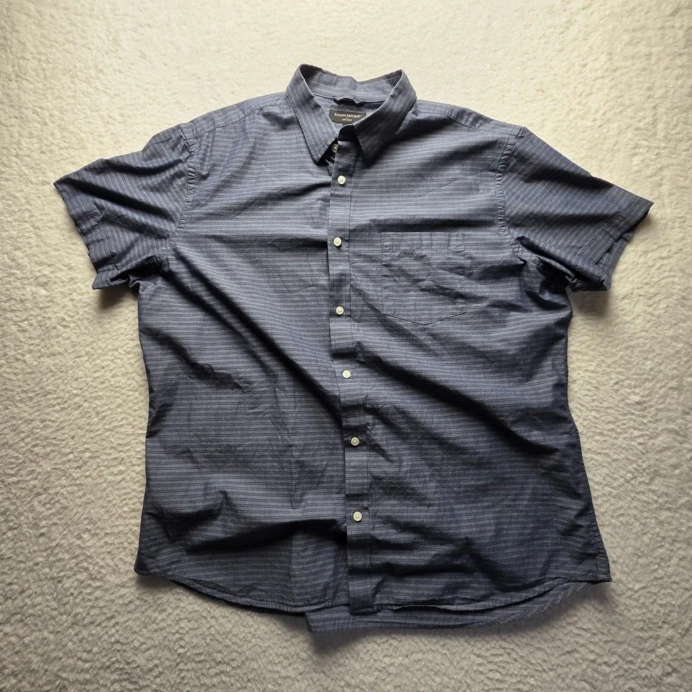 Banana Republic Shirt Mens 2XL Blue Stripe Short Sleeve Soft Wash Button-Up